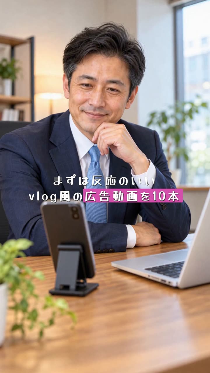 vlog風の広告動画の1コマ（人物が話す画面）